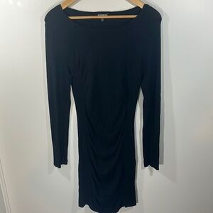 Express Sinched Tight Rayon Long Sleeve Scoop Neck Dress Little Black Dress